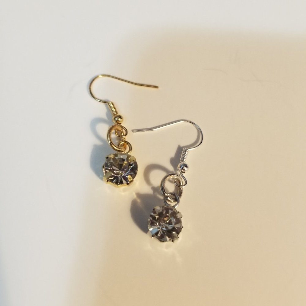 Silver, or Gold (Two Pairs of Each) Cubic Zirconia Earring Pairs